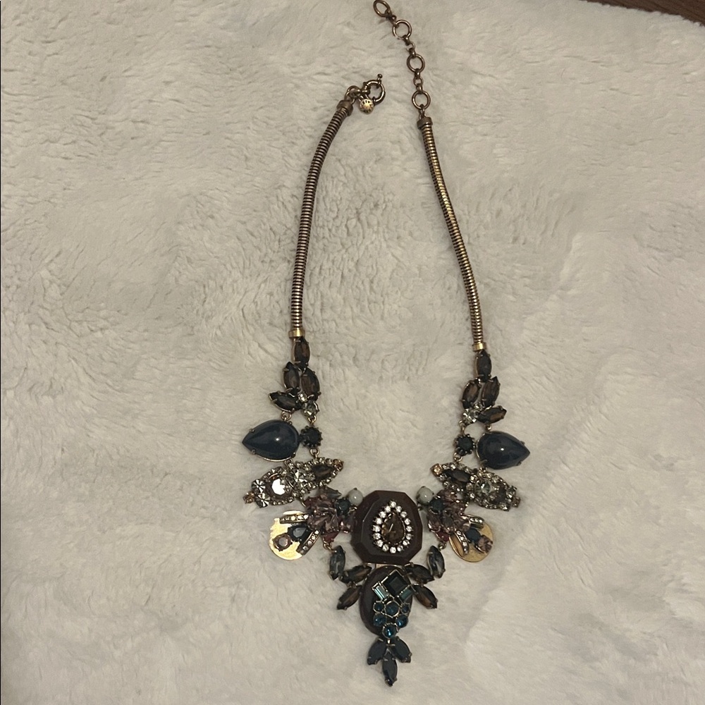 J. Crew Blue and Gold Floral Necklace